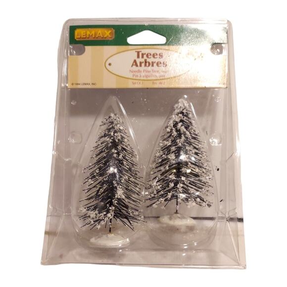 LEMAX B Needle Pine Tree #440834 Set of Two (2) 4" Train Flocked NOS Green 1994 - Picture 7 of 11